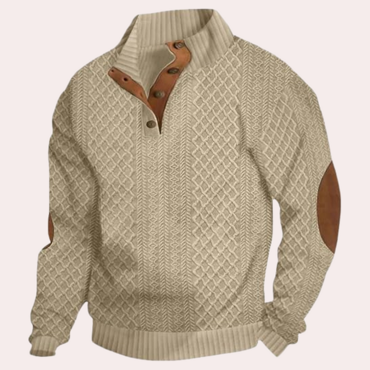 Versatile men's casual sweater, long sleeve with button closure, great for everyday fall & winter style.