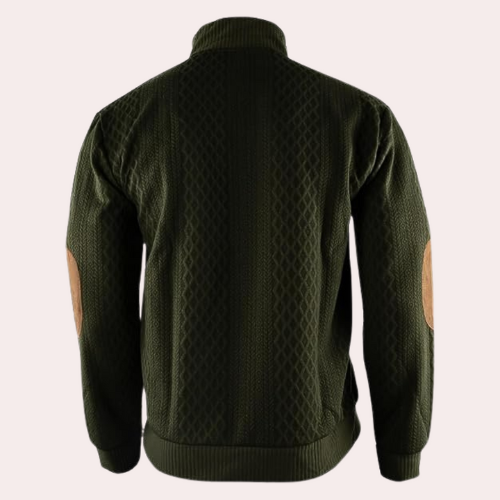 Elegant men's fall knitwear, a warm casual sweater with practical button closure for versatile styling.
