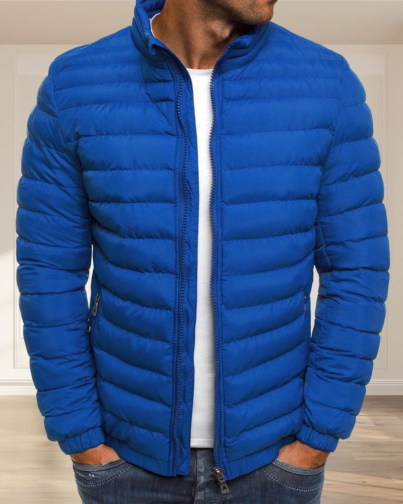 Men's warm casual zip jacket, solid color, perfect for essential winter style & everyday wear.
