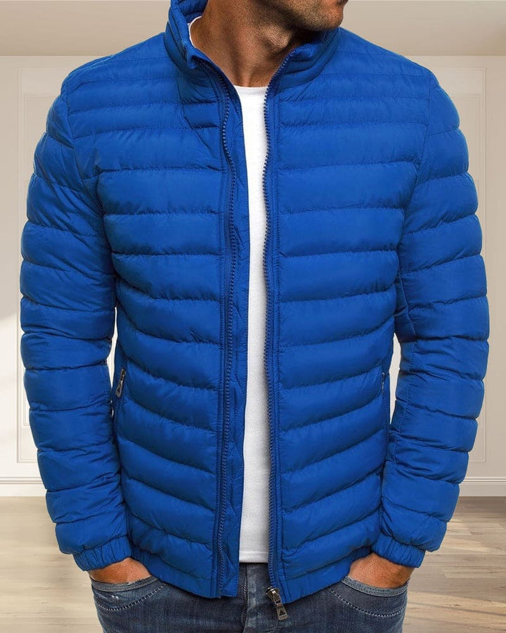 Men's warm casual zip jacket, solid color, perfect for essential winter style & everyday wear.
