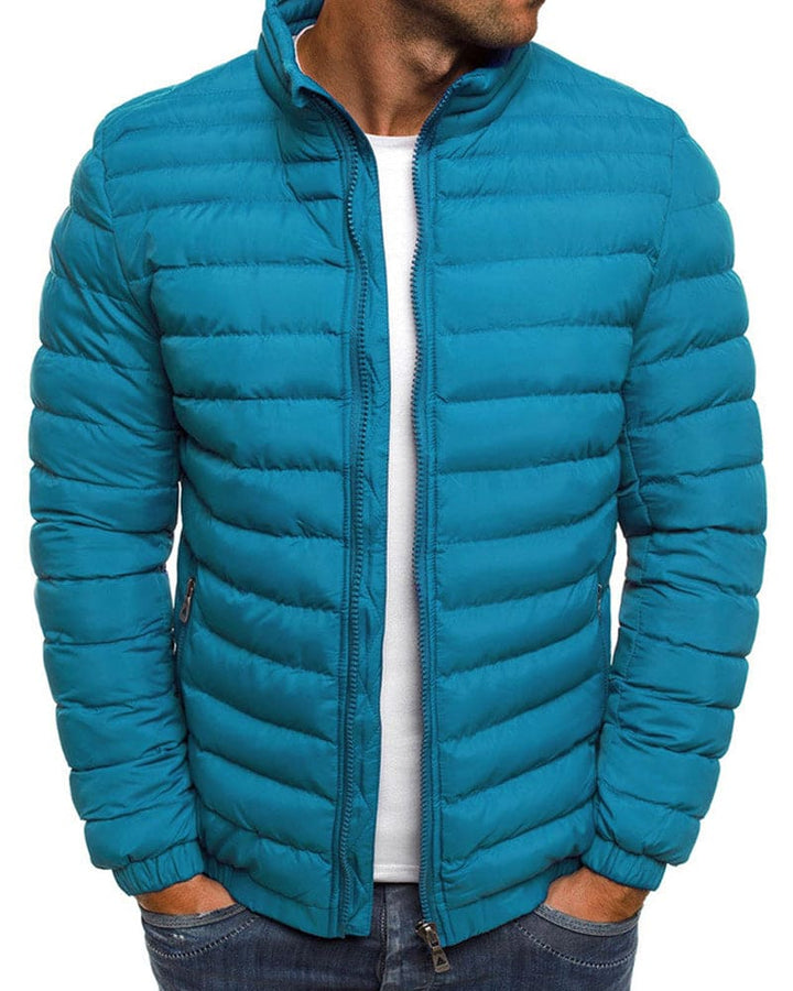 Warm men's Ethan jacket, solid color, full zip and stand collar, casual winter outerwear.