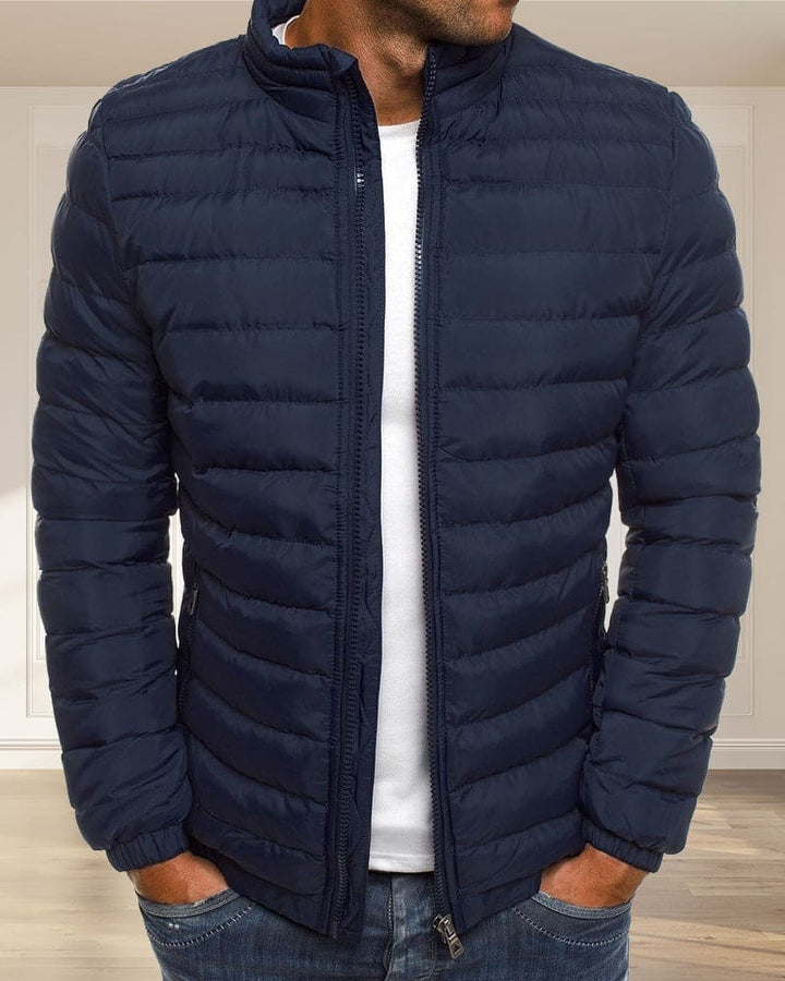 Men's casual solid color zip jacket, lined for extra warmth, essential winter wardrobe item.