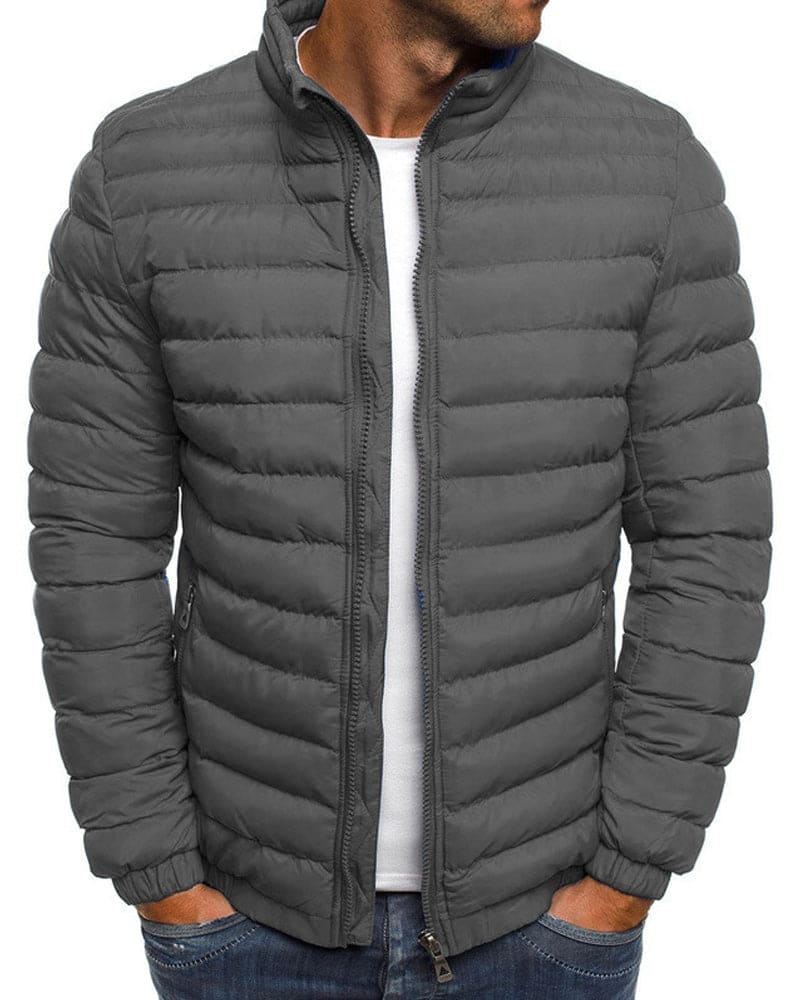 Men's winter fashion solid color zip jacket, comfortable casual outerwear with a warm lining.