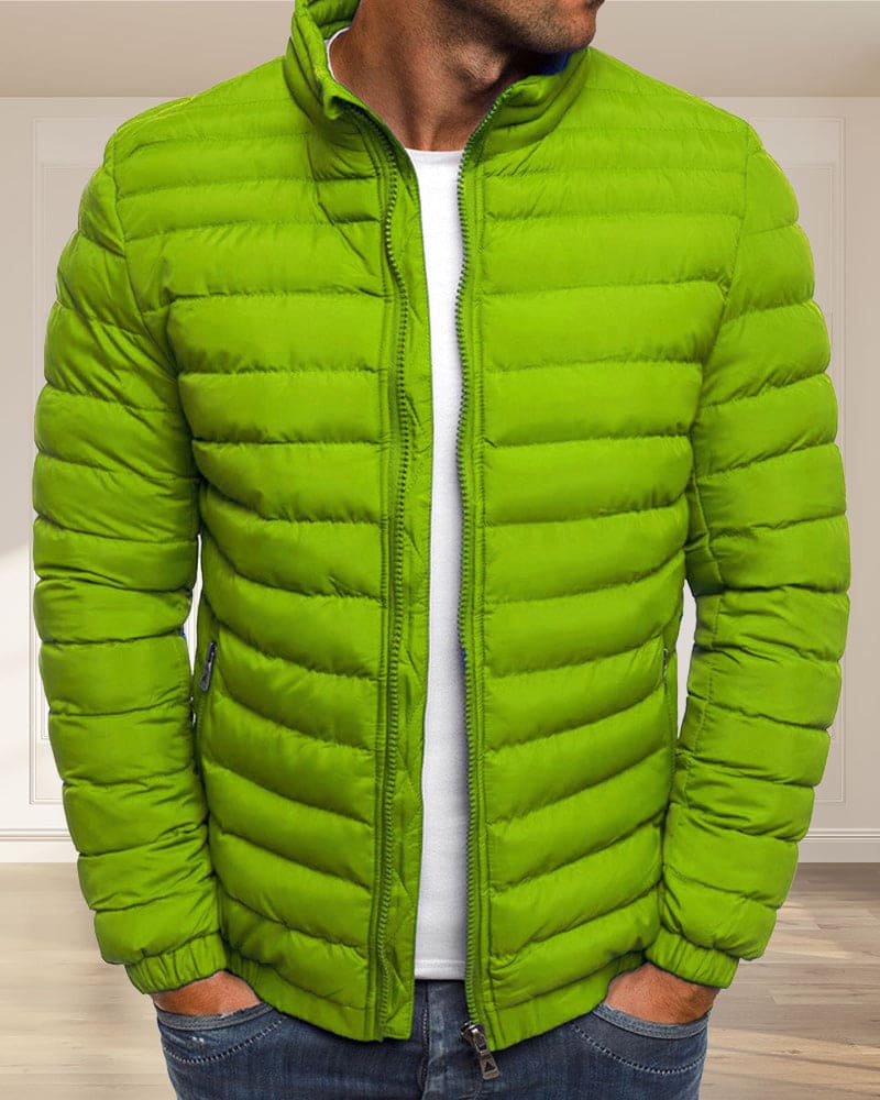 Warm men's casual jacket, solid color, full zip, a versatile piece for cold weather.
