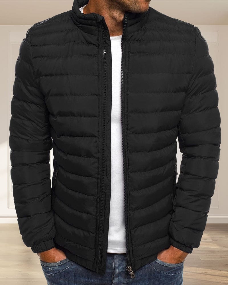 Men's lined casual zip jacket, solid hue, perfect for everyday wear & winter layering.