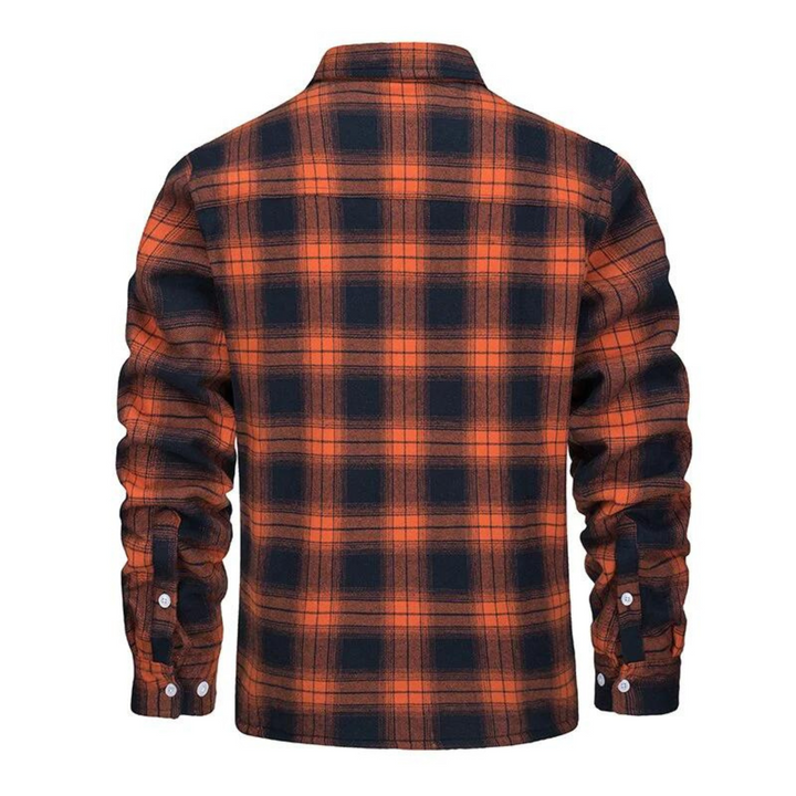 Comfortable men's casual plaid jacket with soft fleece lining, perfect for fall and winter warmth.