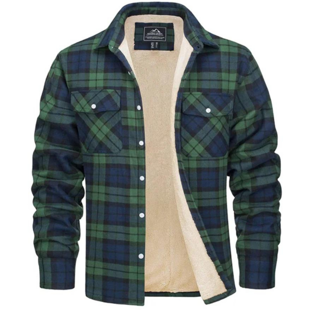 Versatile men's warm checked jacket. Fleece-lined coat ideal for casual winter and fall fashion.