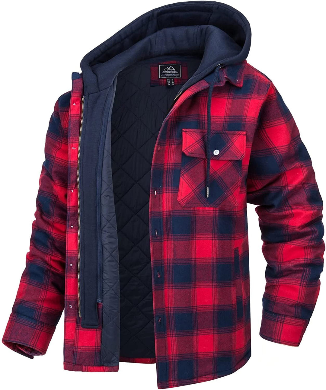 Men's casual checked hoodie with full zip and hood. Warm outerwear for spring layers & everyday style.