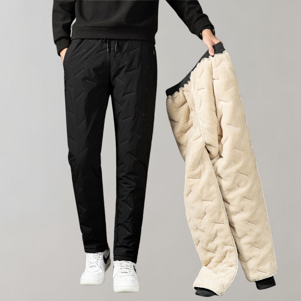 Men's warm & comfortable black winter trousers, perfect for cold weather outdoor wear.