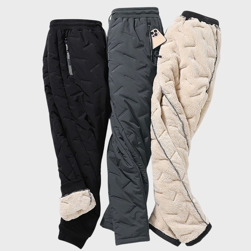 Men's comfortable gray winter trousers, slim fit and warm for casual or outdoor cold weather.