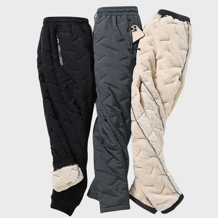Men's comfortable gray winter trousers, slim fit and warm for casual or outdoor cold weather.
