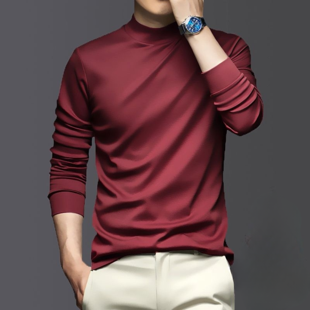 Comfortable men's long sleeve top, warm polyester shirt for versatile casual wear & everyday winter layering.
