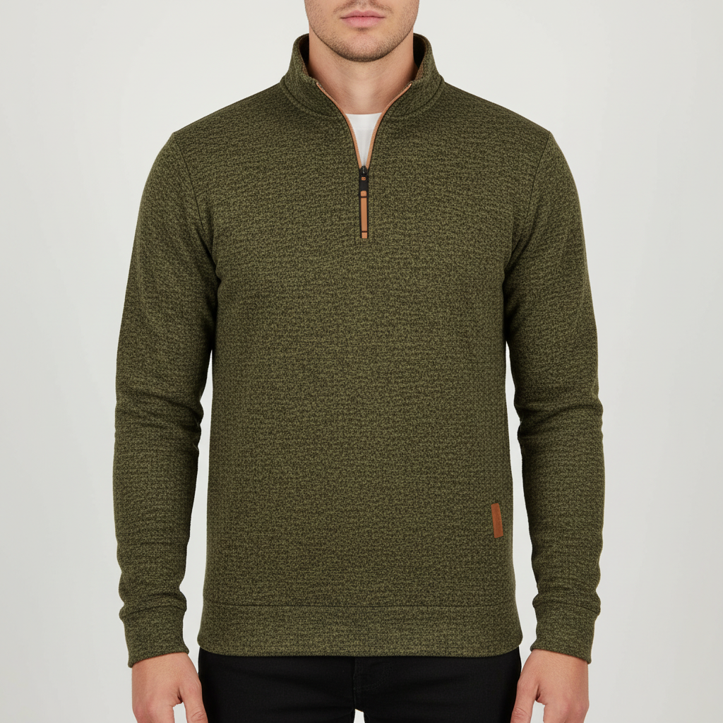 Texture highlight of men's cotton-wool blend quarter-zip Samuel knit sweater