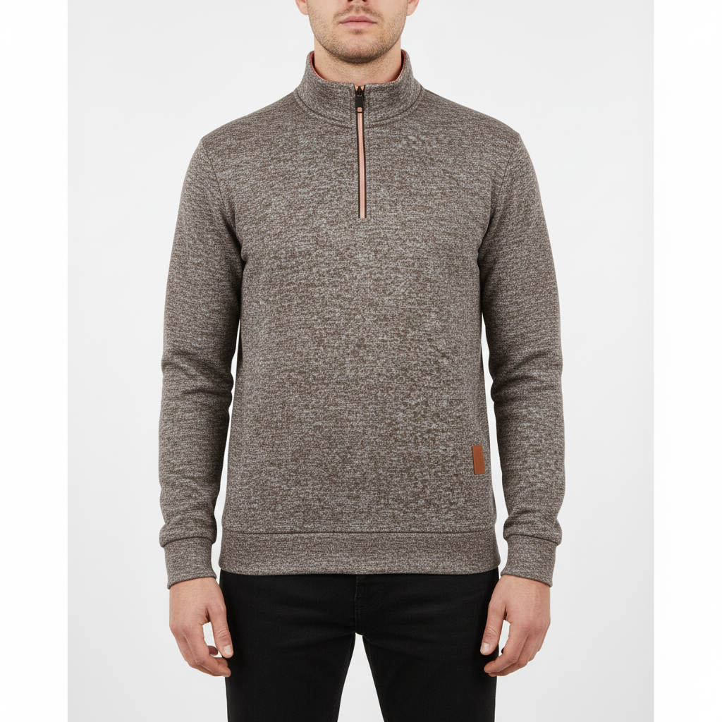 Full view of men's casual winter fashion sweater, Samuel quarter-zip pullover