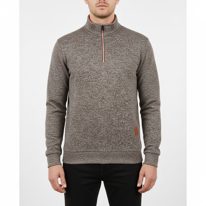 Full view of men's casual winter fashion sweater, Samuel quarter-zip pullover