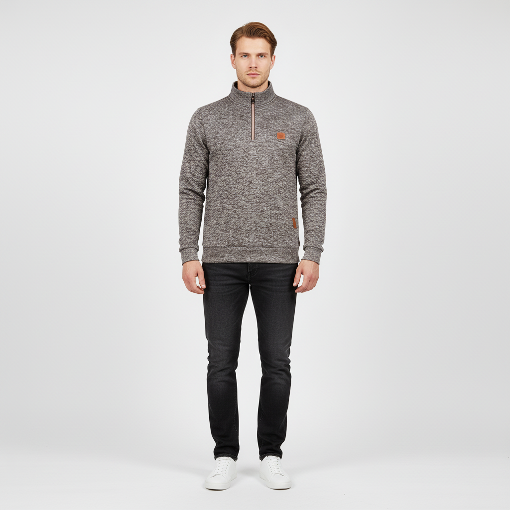 Men's longsleeve cotton-wool blend knit sweater with partial zipper, Samuel style