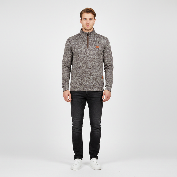 Men's longsleeve cotton-wool blend knit sweater with partial zipper, Samuel style