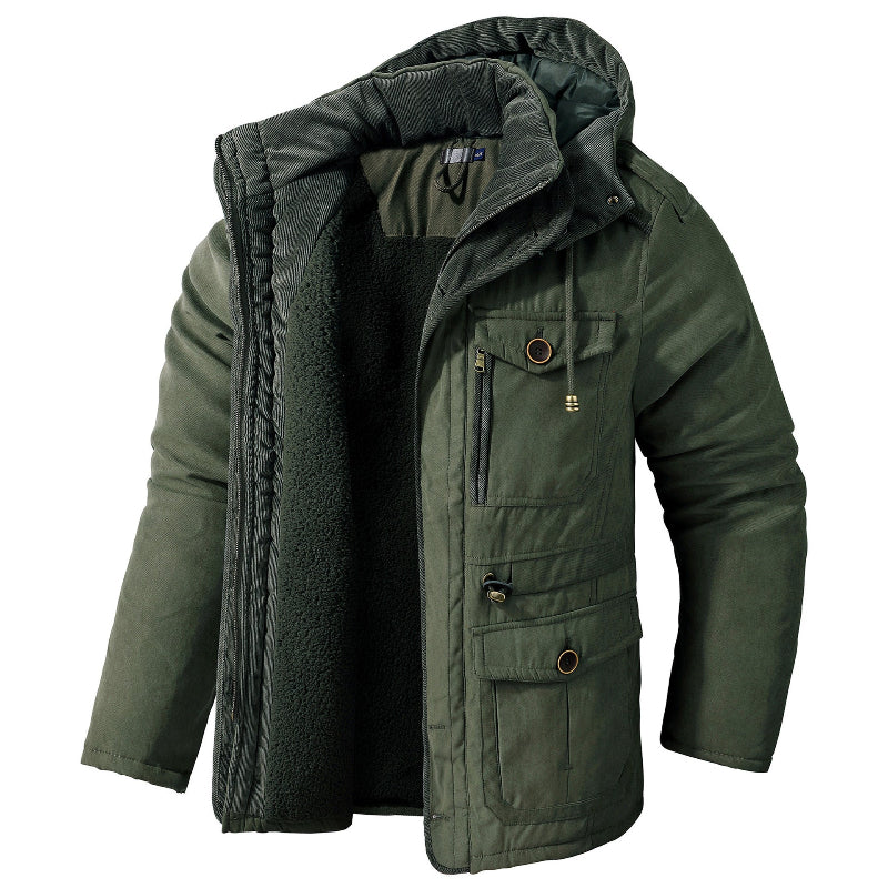 Versatile men's cold weather jacket, waterproof and warm. Ideal thermal outerwear for winter adventure & snow.