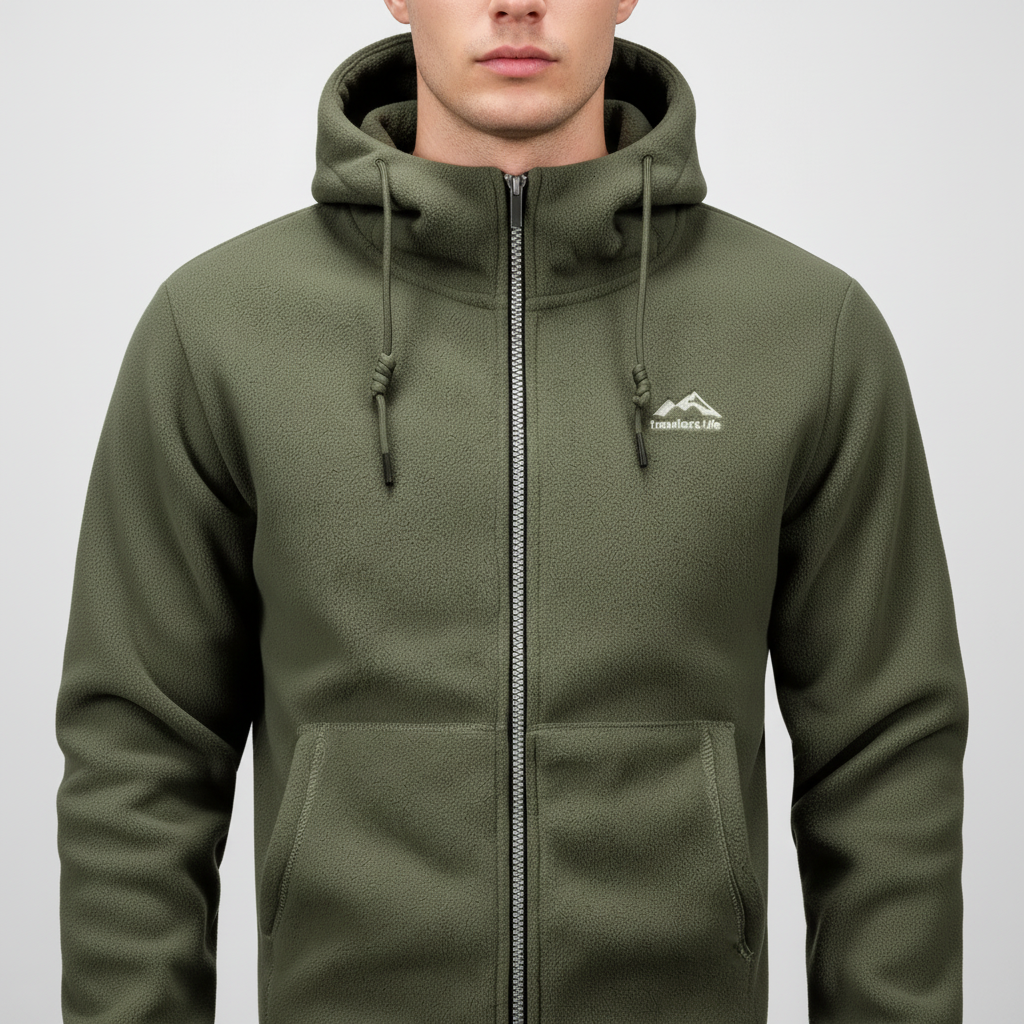 Casual men's 'Florian' fleece jacket, perfect for autumn outerwear, featuring a cozy hood and polyester fabric