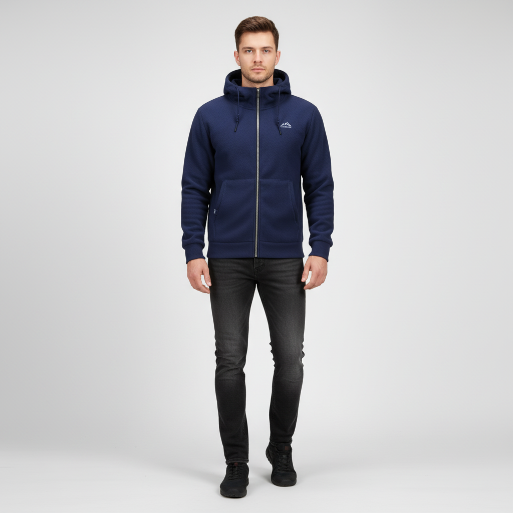 Men's 'Florian' fleece hoodie in grey, an essential winter outerwear piece with a practical adjustable hood