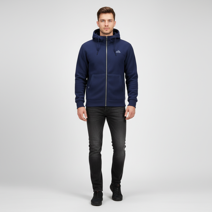 Men's 'Florian' fleece hoodie in grey, an essential winter outerwear piece with a practical adjustable hood