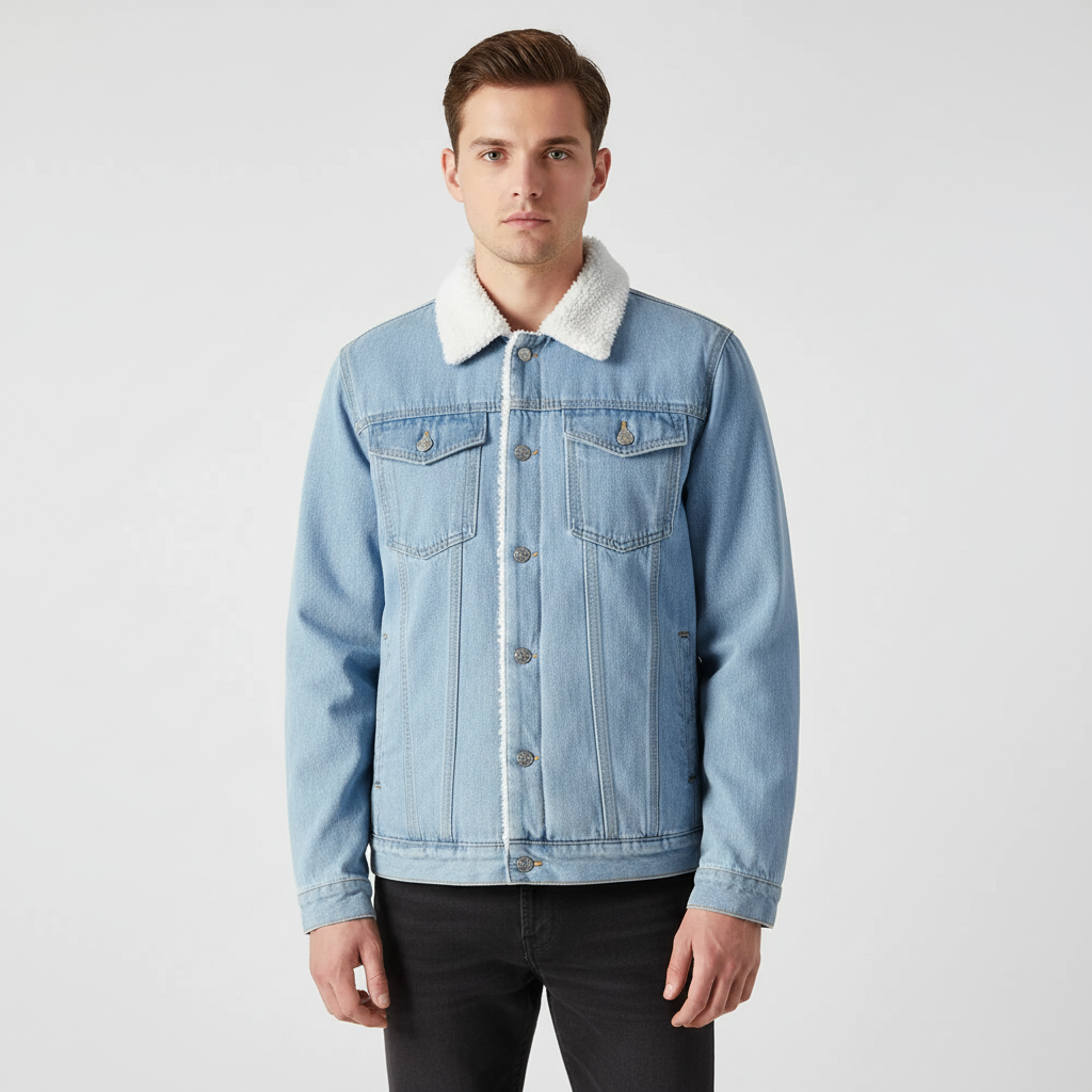 Timur men's denim jacket with soft fleece lining, perfect for cold weather