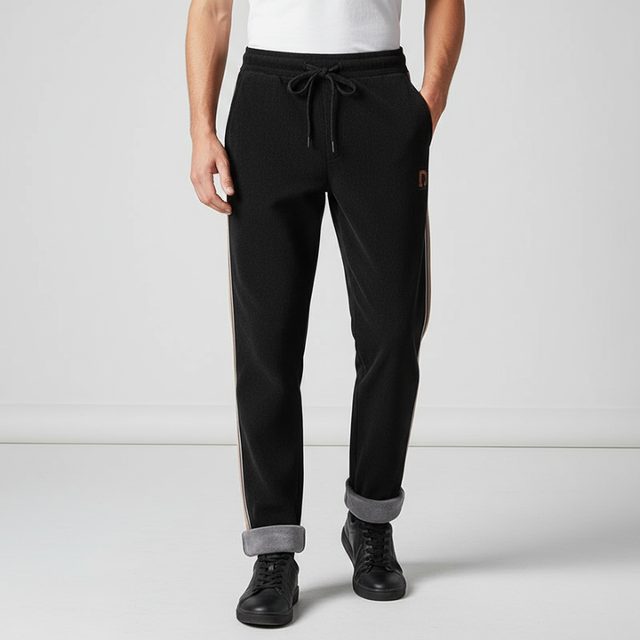 Pair of black men's fleece joggers, showcasing comfortable design for casual pants and active wear