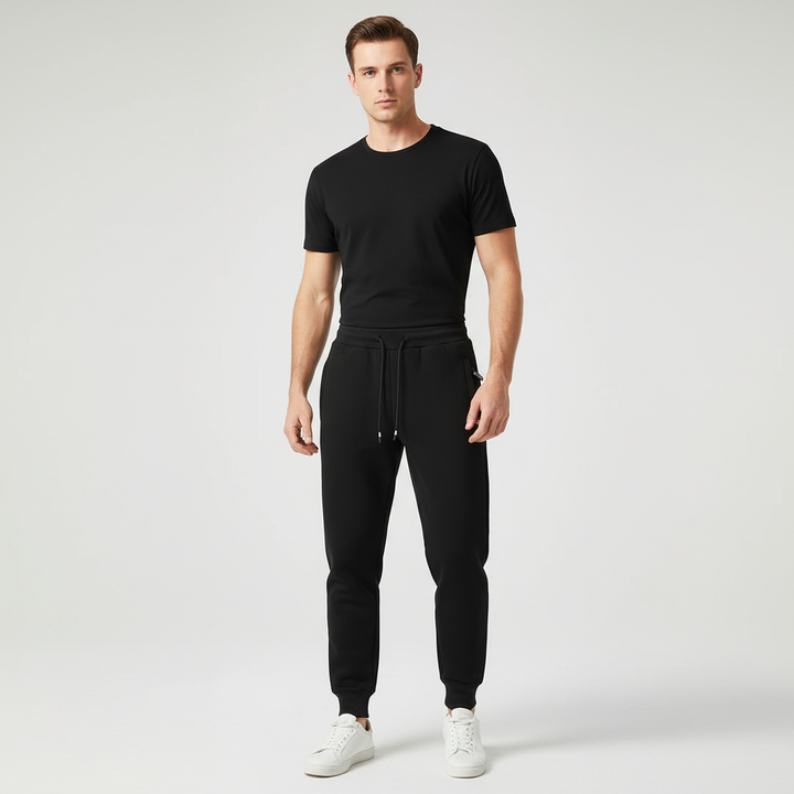 Close-up of soft fleece lining inside men's winter joggers, comfortable sweatpants texture