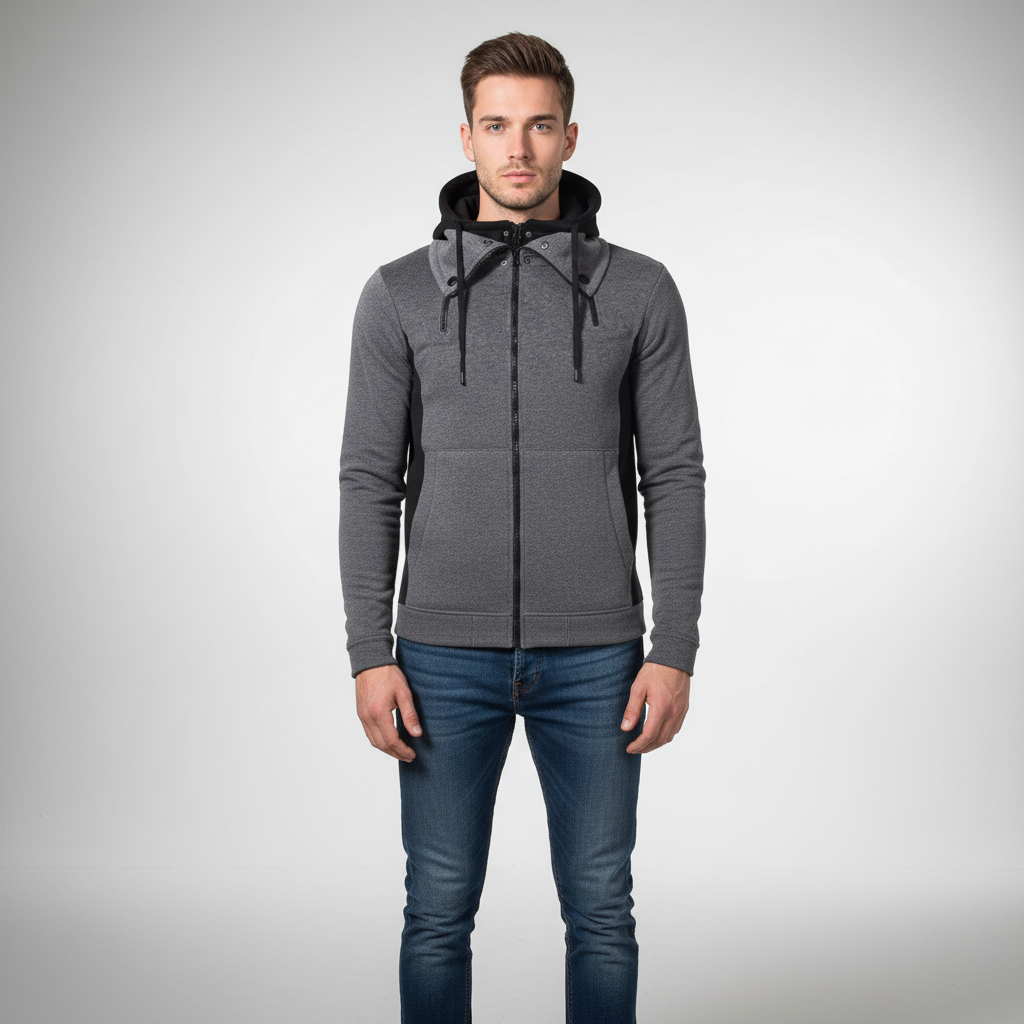 Sporty men's hooded fleece jacket by Patrick, ideal for cold weather, combining warmth and casual style.