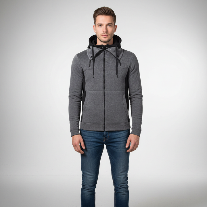 Sporty men's hooded fleece jacket by Patrick, ideal for cold weather, combining warmth and casual style.