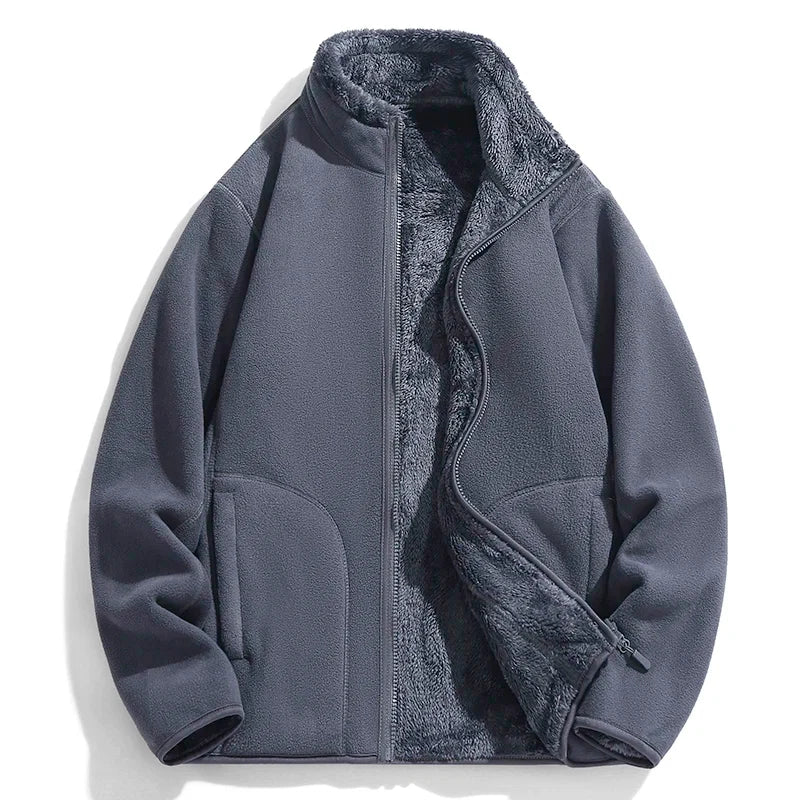 Warm men's full-zip outdoor jacket, ideal outerwear for comfort and protection during chilly weather adventures.