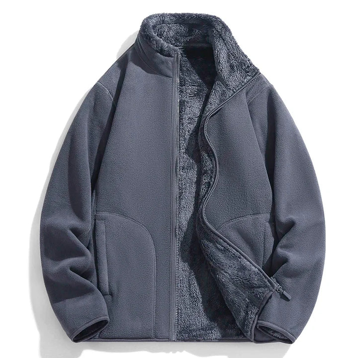 Warm men's full-zip outdoor jacket, ideal outerwear for comfort and protection during chilly weather adventures.