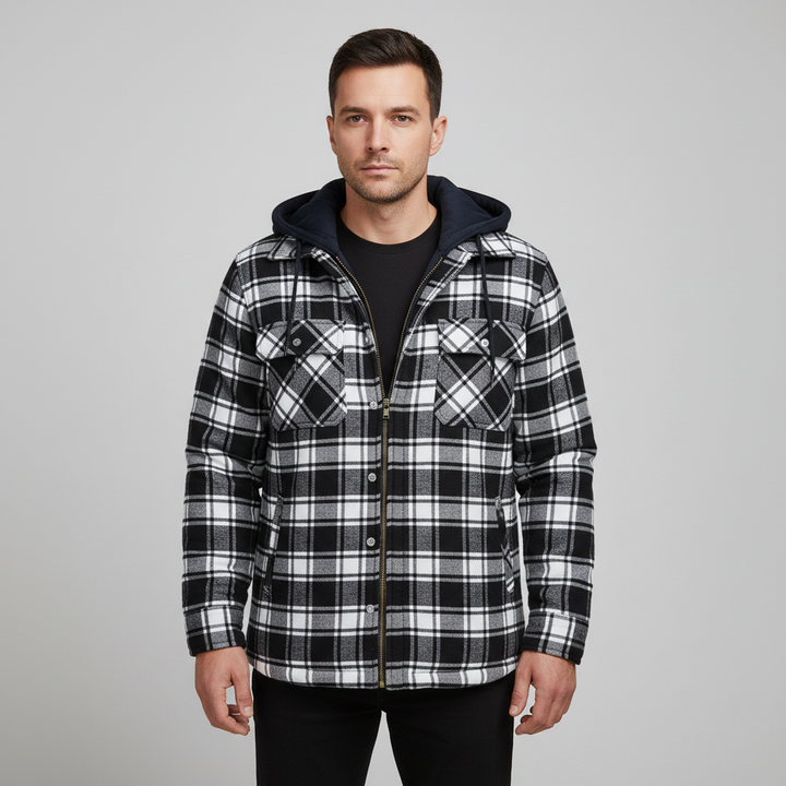 Men's casual hooded plaid jacket, suitable for everyday wear in cold temperatures