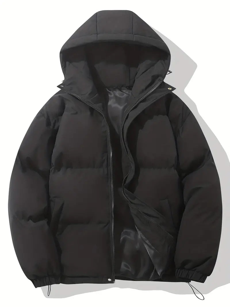Men's warm hooded winter jacket, offering ultimate comfort & classic style for cold weather.