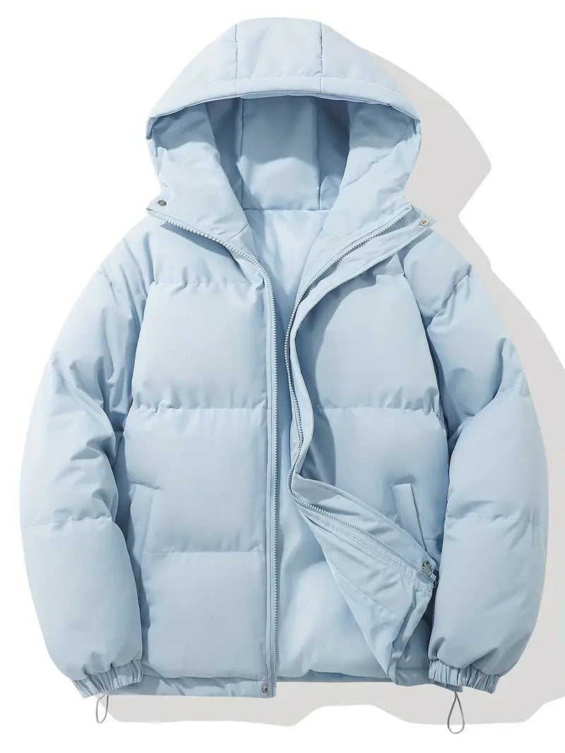 Comfortable men's hooded winter jacket, designed for superior warmth during cold outdoor adventures.
