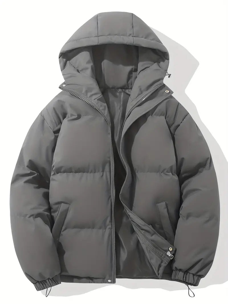 Fashionable & warm men's hooded winter jacket, a comfortable classic outerwear piece for cold days.