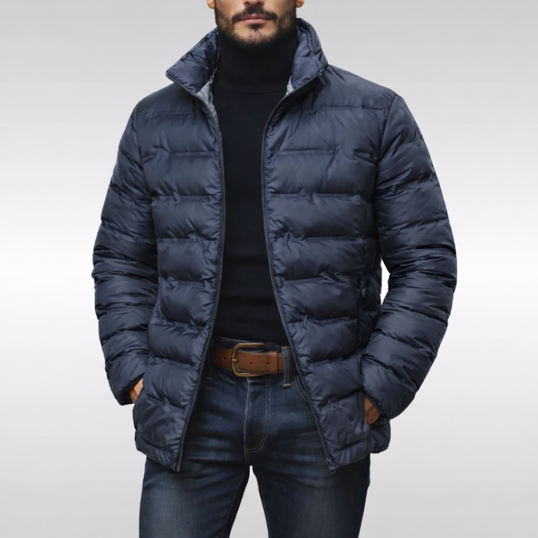 Men's warm insulated puffer jacket, perfect winter coat for cold weather.