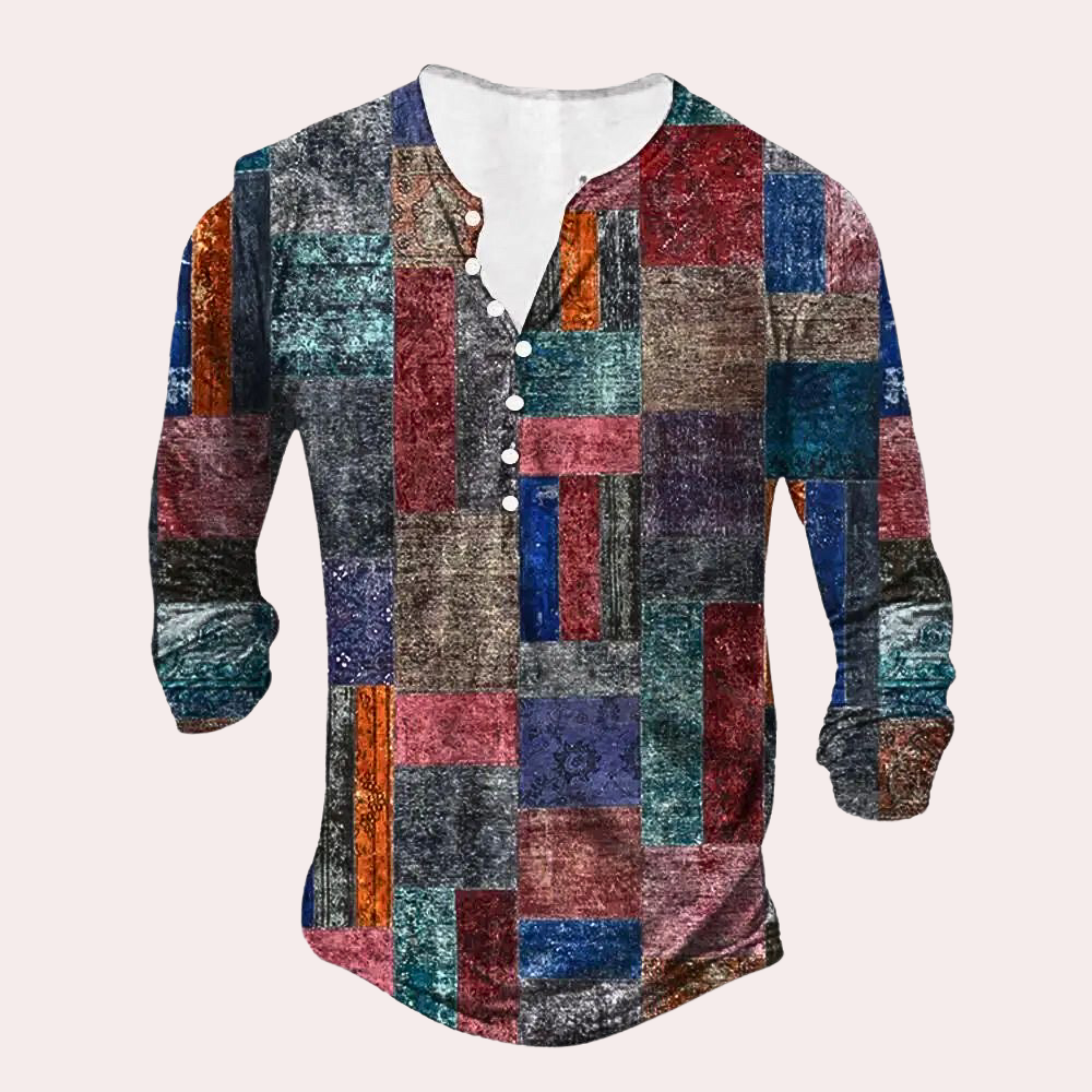 Man wearing a cozy & warm men's insulated pullover sweater, suitable for cold weather casual outdoor activities.
