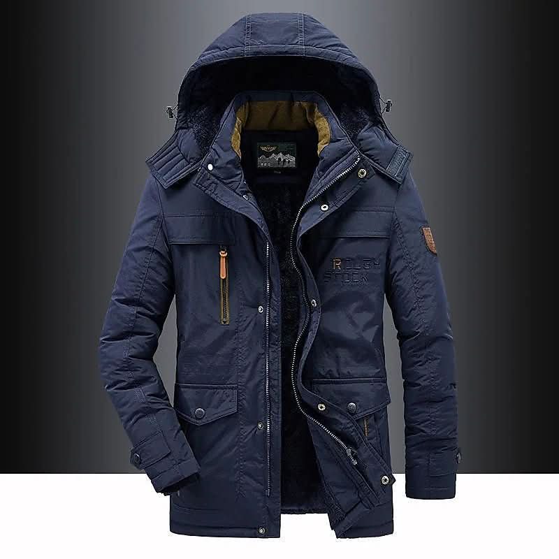 Heavily insulated men's winter parka, designed for maximum warmth and ultimate cold weather protection.