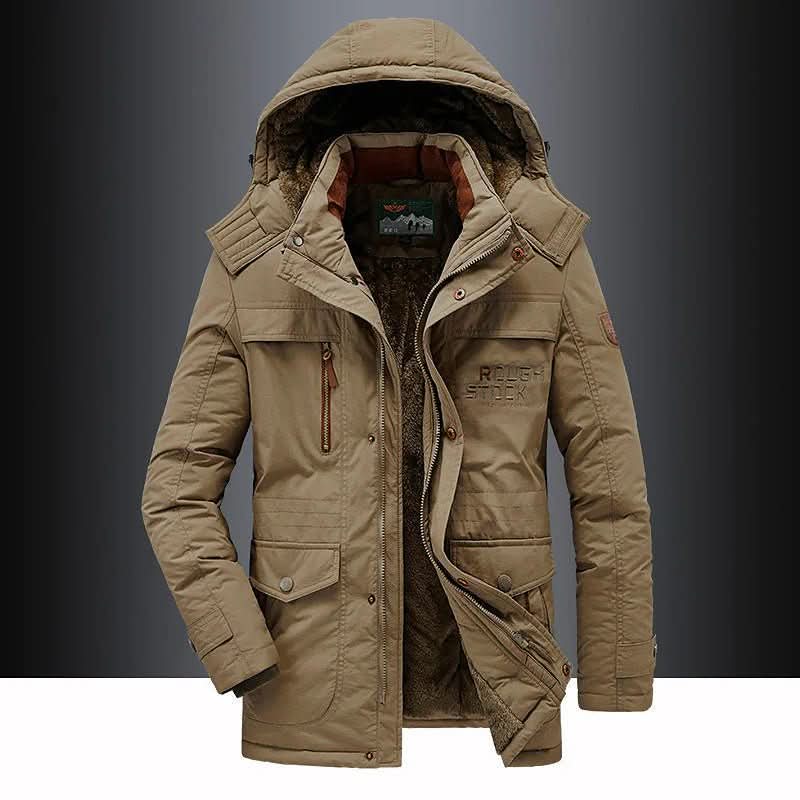 Men's performance winter parka, warm and windproof, ideal for active cold weather outdoor adventures.