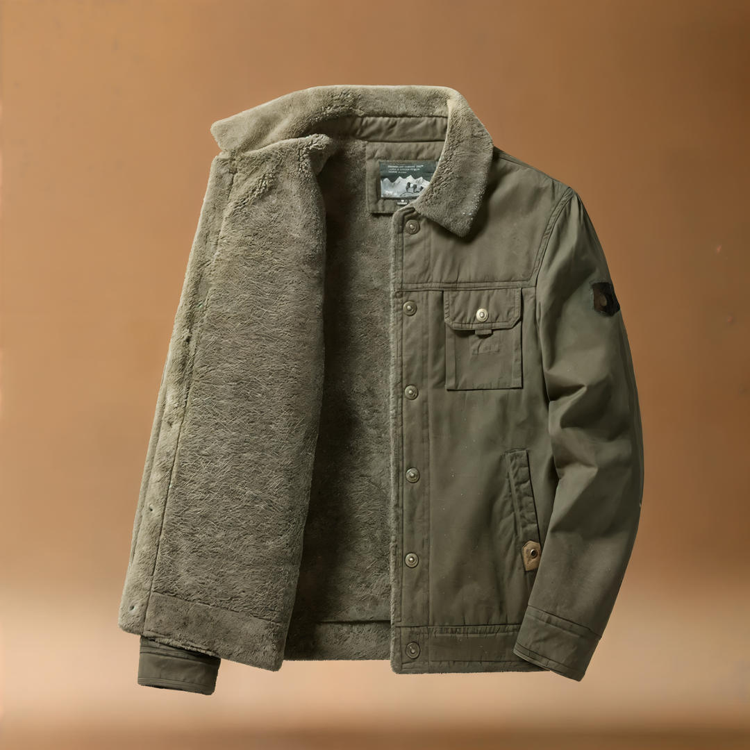 Classic men's Sherpa Trucker Jacket, a comfortable cotton wool outerwear ideal for casual fall fashion.