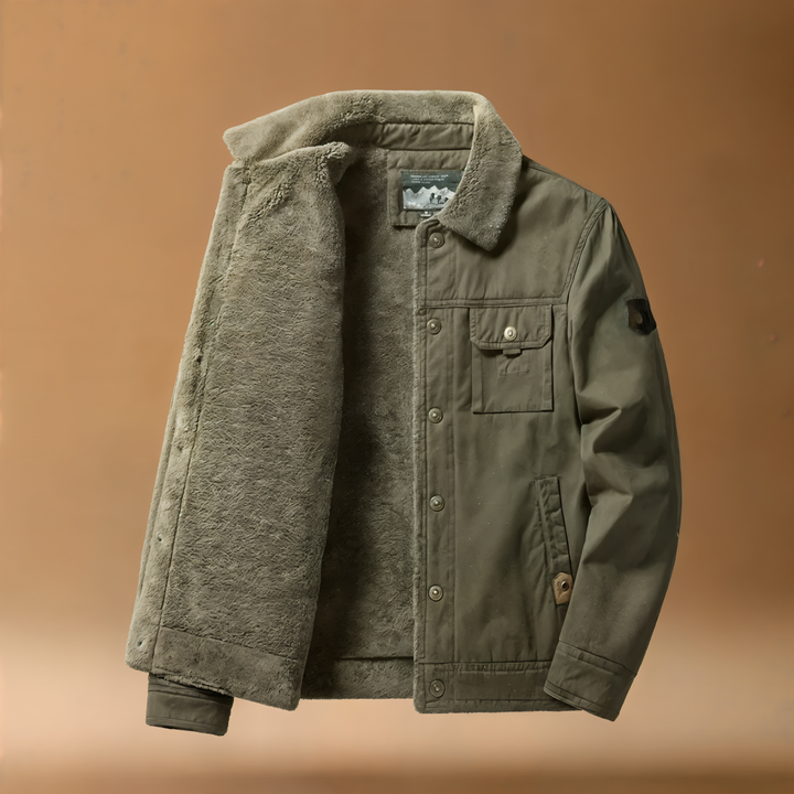 Classic men's Sherpa Trucker Jacket, a comfortable cotton wool outerwear ideal for casual fall fashion.