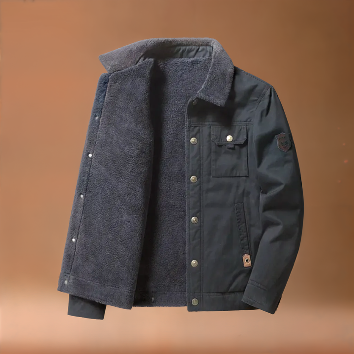 Soft men's Sherpa Trucker Jacket, premium cotton wool outerwear offering warmth for winter days.