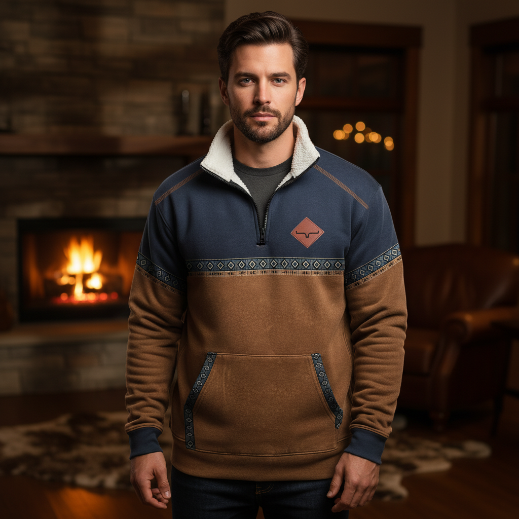 Men's warm knit sweater with zip closure, a versatile pullover for casual or office wear in winter.