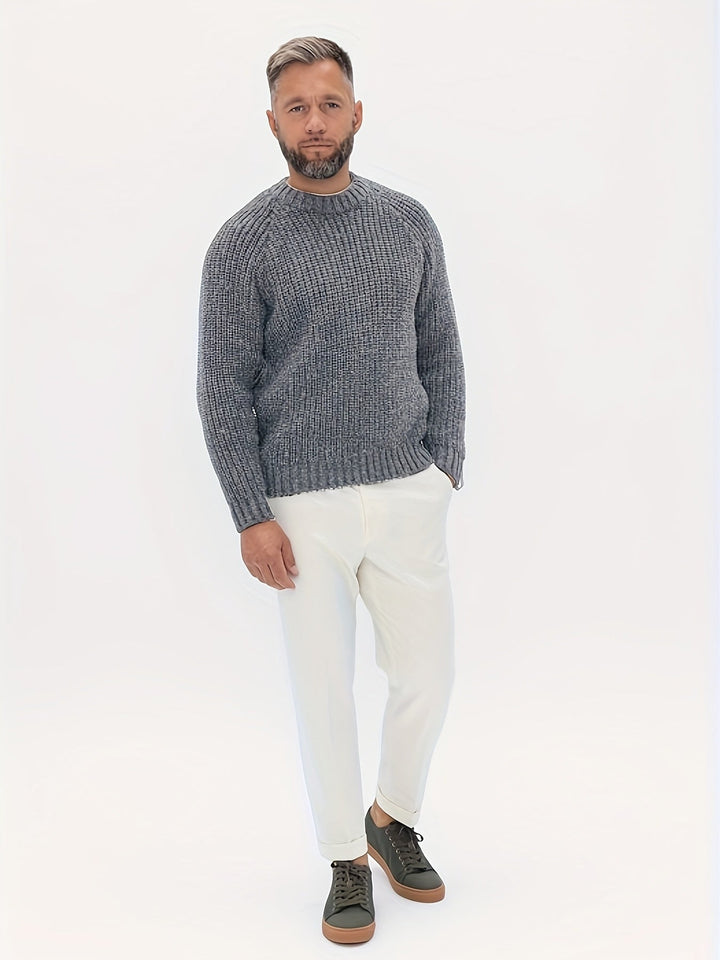 Warm knit men's winter sweater. Solid color, long sleeve design for casual comfort & cool weather style.