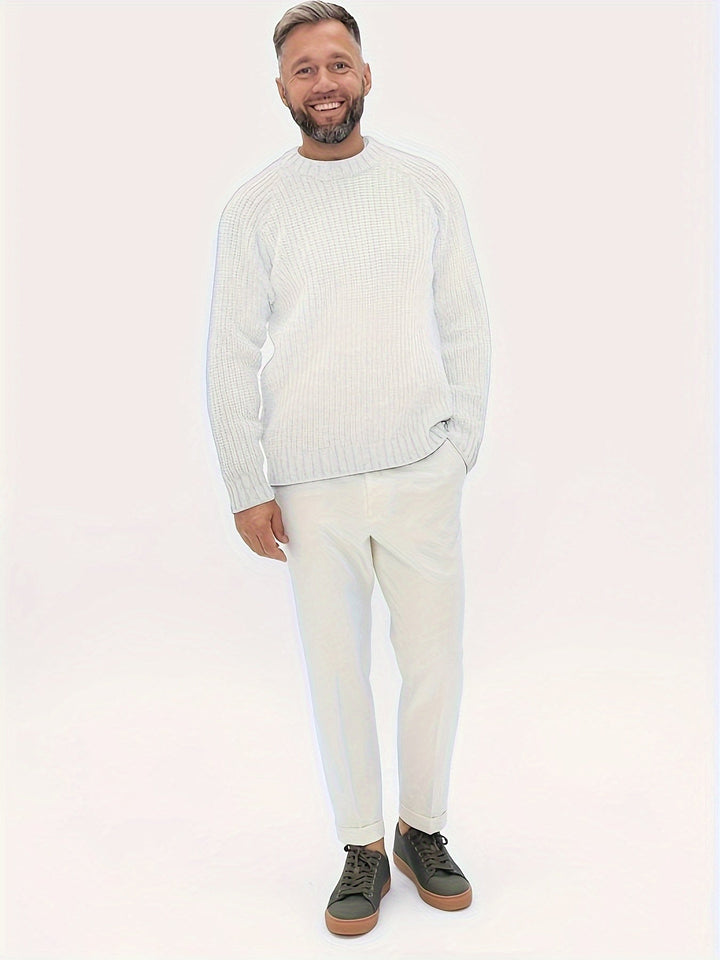 Solid color men's winter sweater. Warm knit, long sleeve, ideal for casual wear and men's cool weather fashion.
