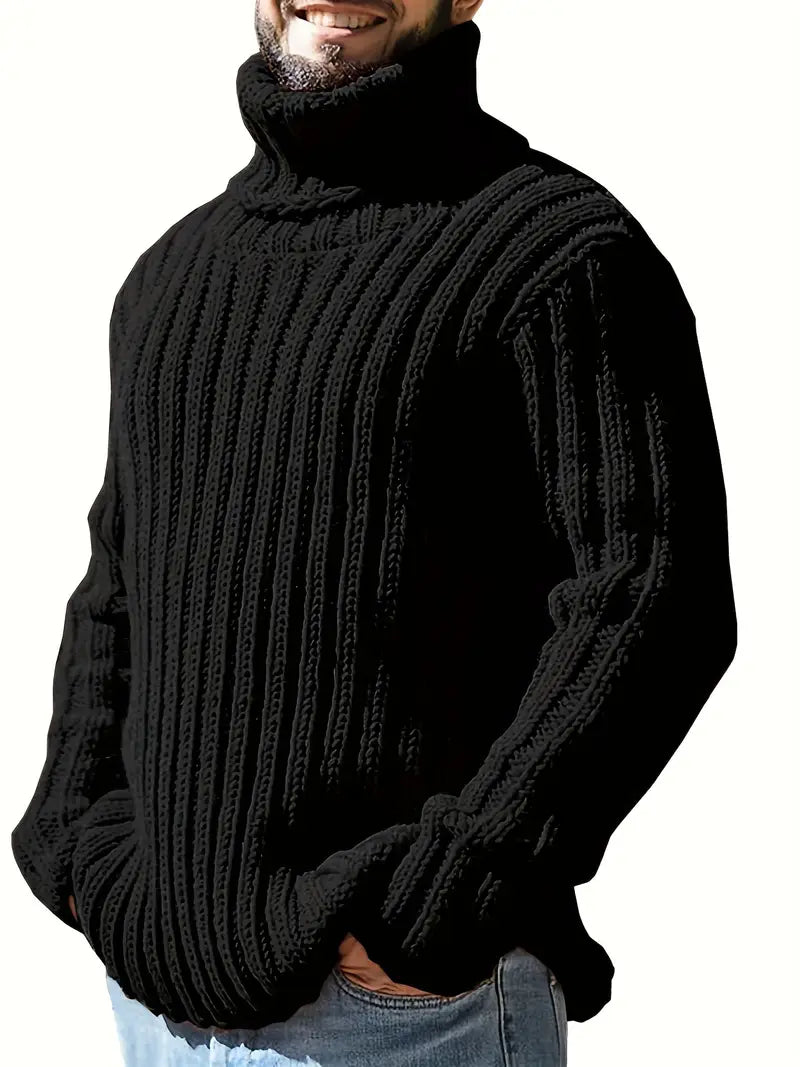 Men's warm knitted wool blend roll neck jumper, perfect for winter casual wear.