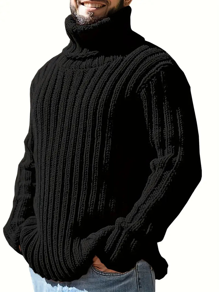 Men's warm knitted wool blend roll neck jumper, perfect for winter casual wear.