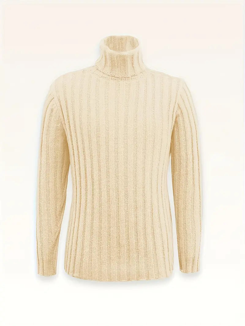 Casual men's knitted wool blend jumper with a warm roll neck, ideal for winter comfort.