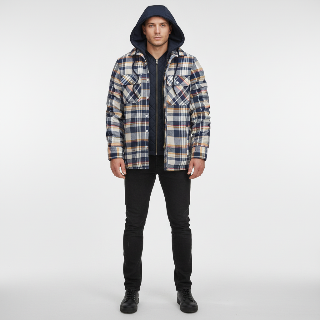 Side profile of a man in a Praktische Kapuzenjacke - Luis, a cozy winter coat.